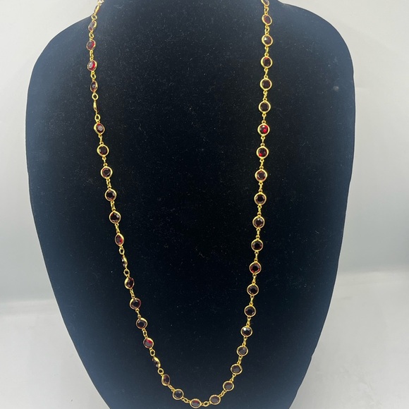 Austrian Crystal USA Red Glass Crystal Bezel Gold Tone Long Necklace 35” - Picture 10 of 10